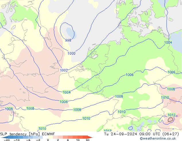 SLP tendency ECMWF Tu 24.09.2024 09 UTC