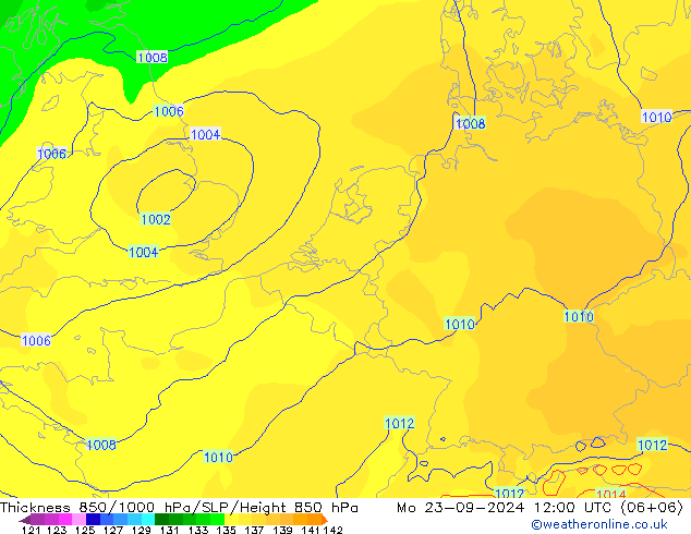 Dikte 850-1000 hPa ECMWF ma 23.09.2024 12 UTC