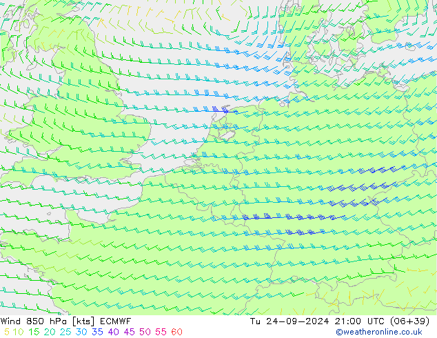 Wind 850 hPa ECMWF Tu 24.09.2024 21 UTC