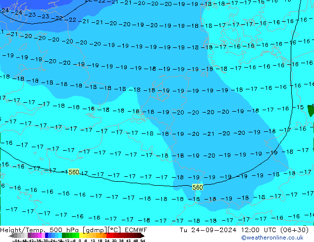 Z500/Yağmur (+YB)/Z850 ECMWF Sa 24.09.2024 12 UTC