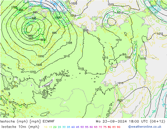 Eşrüzgar Hızları mph ECMWF Pzt 23.09.2024 18 UTC