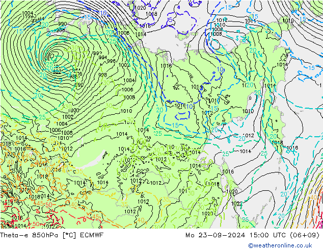 Theta-e 850гПа ECMWF пн 23.09.2024 15 UTC