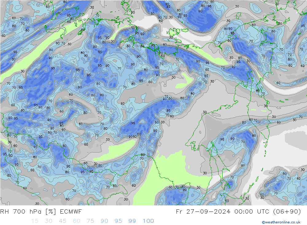 RH 700 hPa ECMWF Fr 27.09.2024 00 UTC