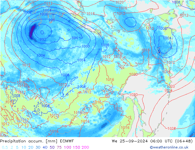 Precipitation accum. ECMWF ср 25.09.2024 06 UTC