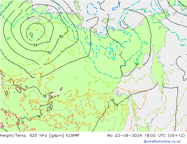 Height/Temp. 925 hPa ECMWF Mo 23.09.2024 18 UTC