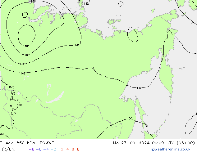 T-Adv. 850 hPa ECMWF Po 23.09.2024 06 UTC