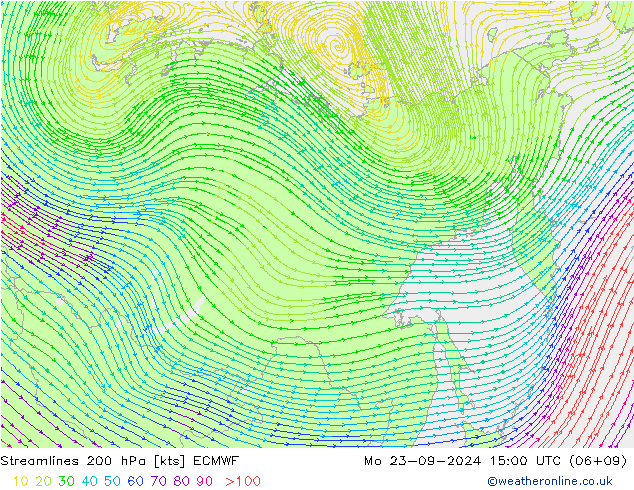 Streamlines 200 hPa ECMWF Po 23.09.2024 15 UTC