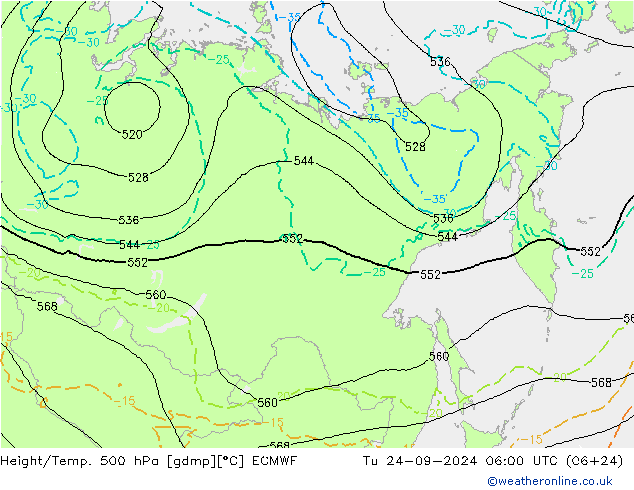 Z500/Rain (+SLP)/Z850 ECMWF Tu 24.09.2024 06 UTC