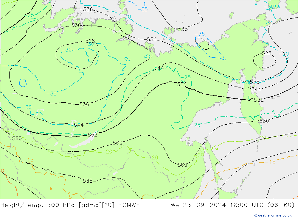 Z500/Rain (+SLP)/Z850 ECMWF We 25.09.2024 18 UTC