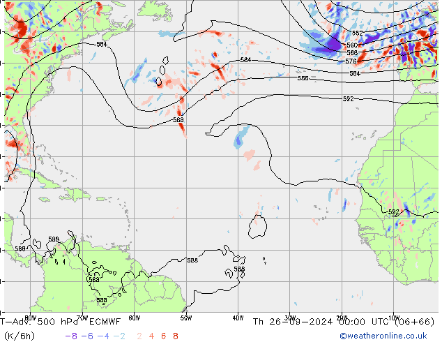 T-Adv. 500 гПа ECMWF чт 26.09.2024 00 UTC