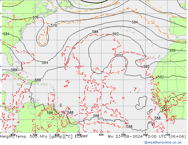 Z500/Rain (+SLP)/Z850 ECMWF Mo 23.09.2024 12 UTC