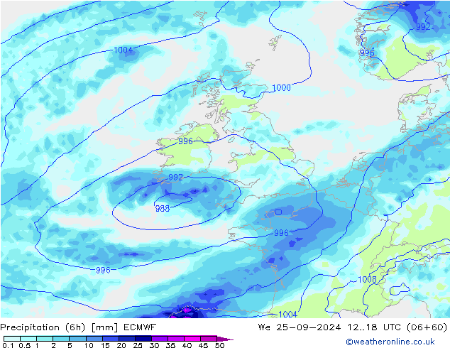 Z500/Yağmur (+YB)/Z850 ECMWF Çar 25.09.2024 18 UTC