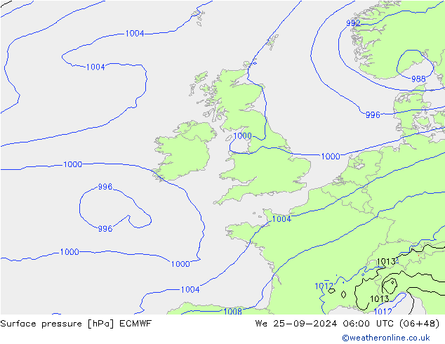 Yer basıncı ECMWF Çar 25.09.2024 06 UTC