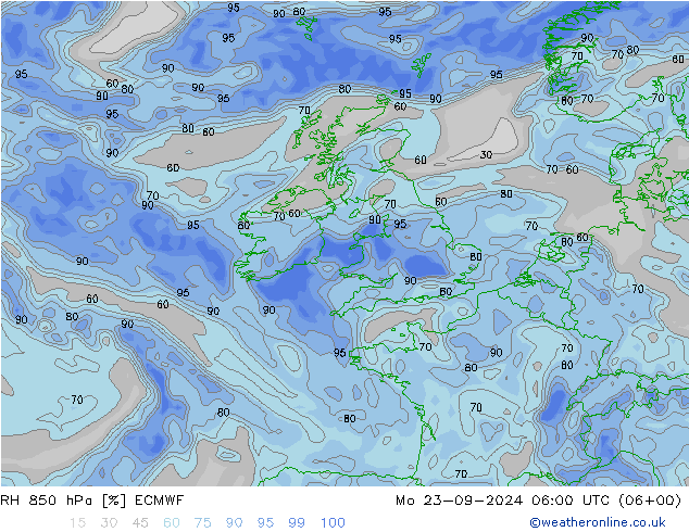 RH 850 hPa ECMWF Mo 23.09.2024 06 UTC