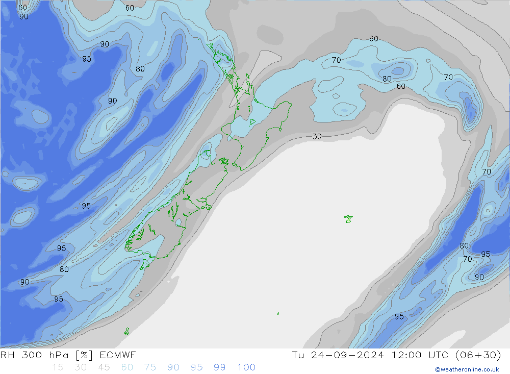 RH 300 hPa ECMWF Di 24.09.2024 12 UTC