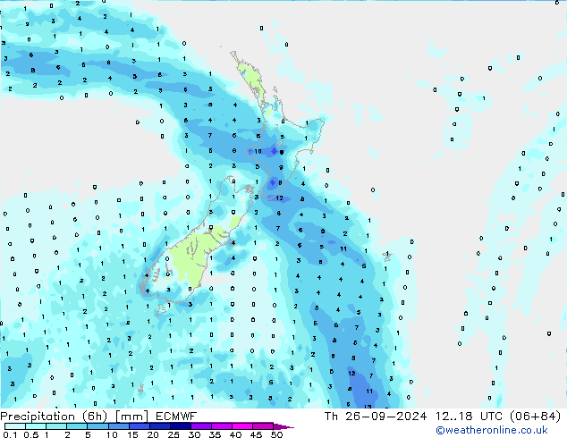 Precipitation (6h) ECMWF Th 26.09.2024 18 UTC