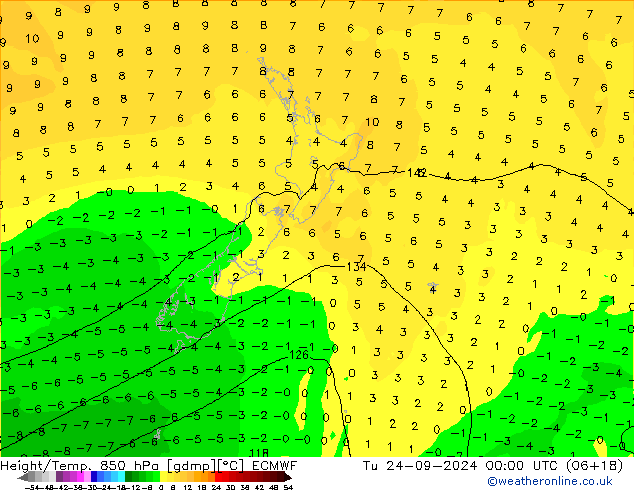 Z500/Rain (+SLP)/Z850 ECMWF Út 24.09.2024 00 UTC