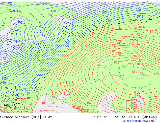 приземное давление ECMWF пт 27.09.2024 00 UTC