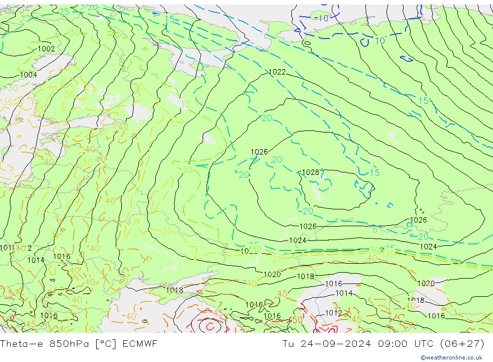 Theta-e 850hPa ECMWF mar 24.09.2024 09 UTC