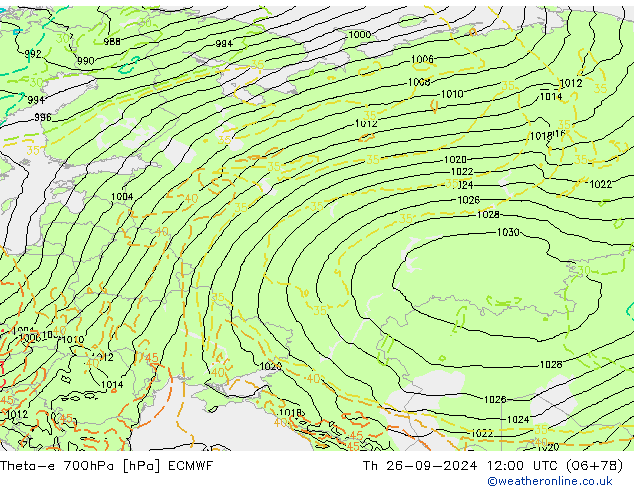 Theta-e 700hPa ECMWF  26.09.2024 12 UTC