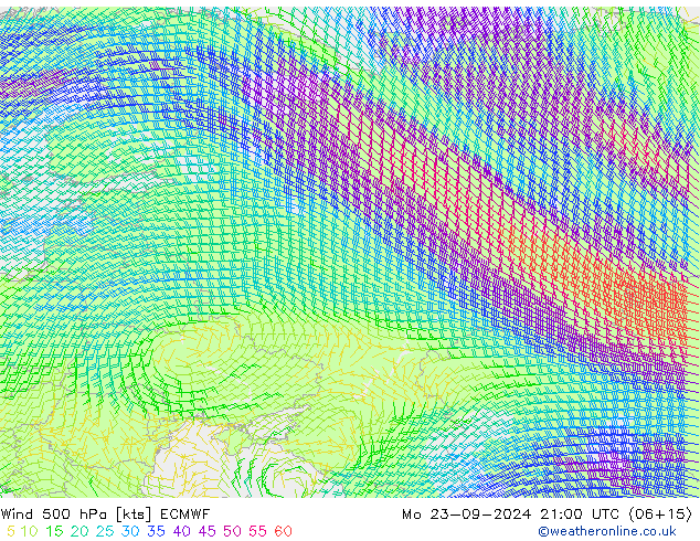 Viento 500 hPa ECMWF lun 23.09.2024 21 UTC