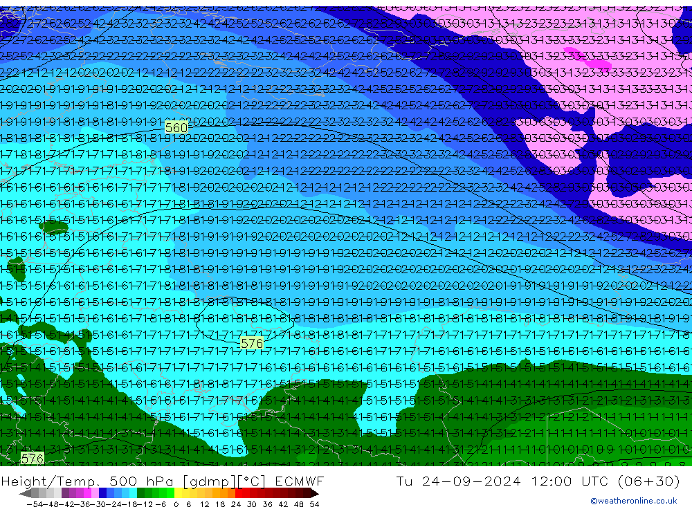 Z500/Rain (+SLP)/Z850 ECMWF mar 24.09.2024 12 UTC