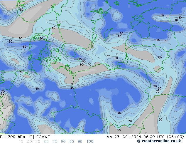 RH 300 hPa ECMWF lun 23.09.2024 06 UTC