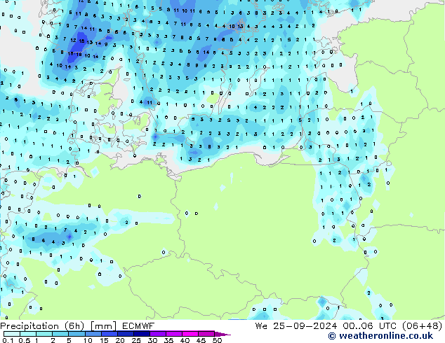 Z500/Rain (+SLP)/Z850 ECMWF mer 25.09.2024 06 UTC