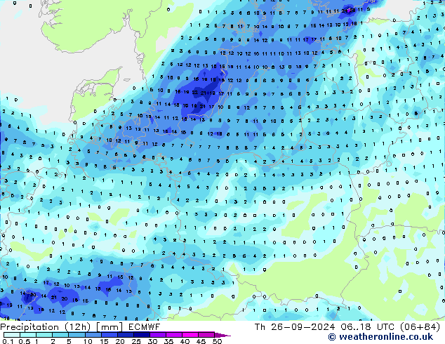 осадки (12h) ECMWF чт 26.09.2024 18 UTC