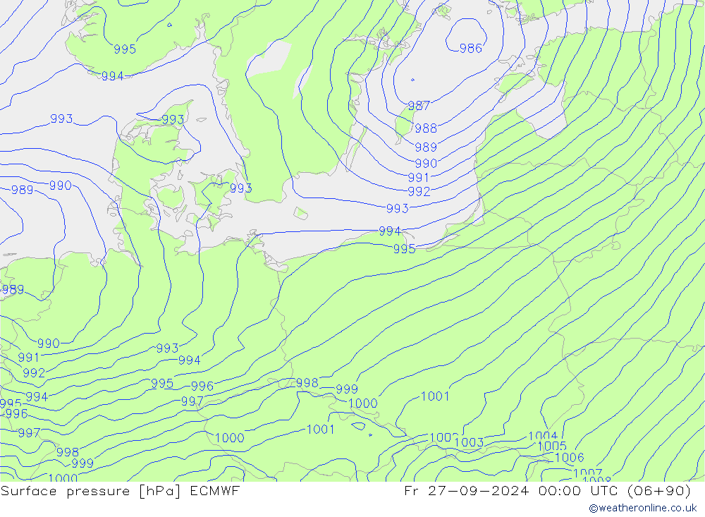 Atmosférický tlak ECMWF Pá 27.09.2024 00 UTC