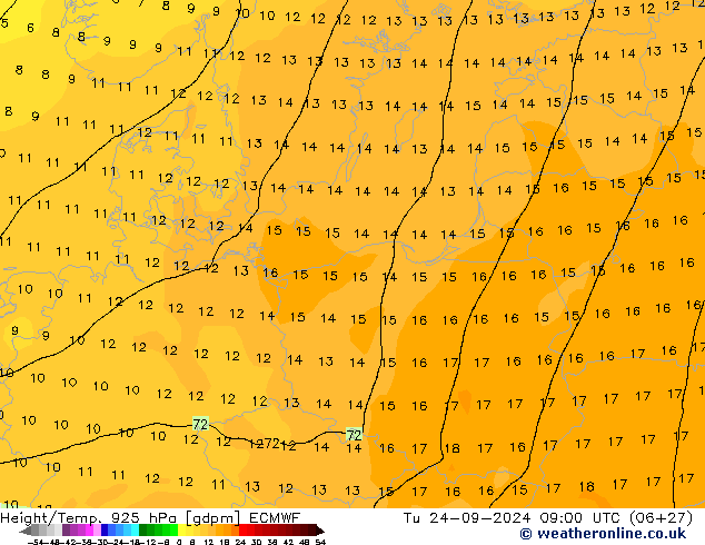 Height/Temp. 925 hPa ECMWF  24.09.2024 09 UTC