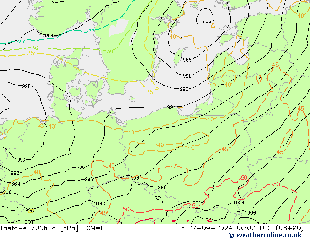 Theta-e 700hPa ECMWF Cu 27.09.2024 00 UTC