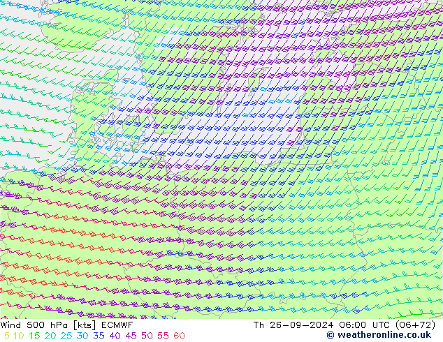 ветер 500 гПа ECMWF чт 26.09.2024 06 UTC