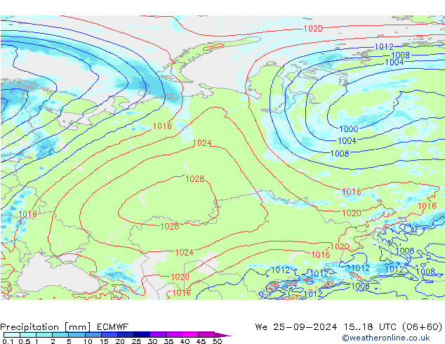 осадки ECMWF ср 25.09.2024 18 UTC