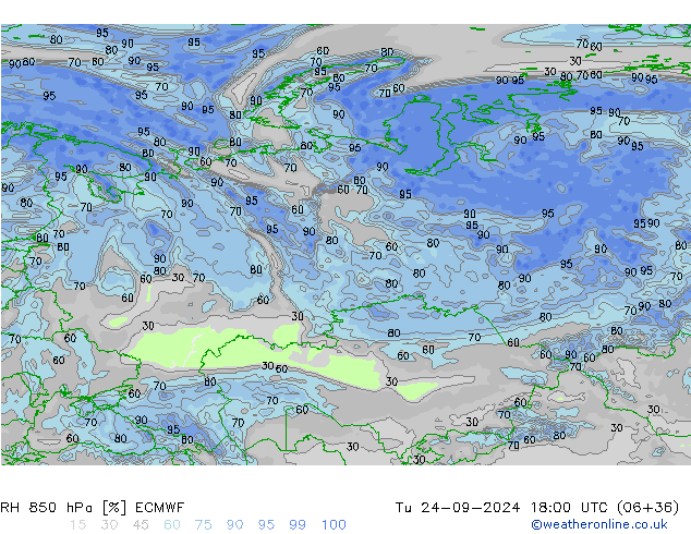 RH 850 hPa ECMWF mar 24.09.2024 18 UTC