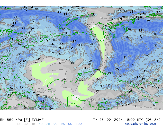 850 hPa Nispi Nem ECMWF Per 26.09.2024 18 UTC