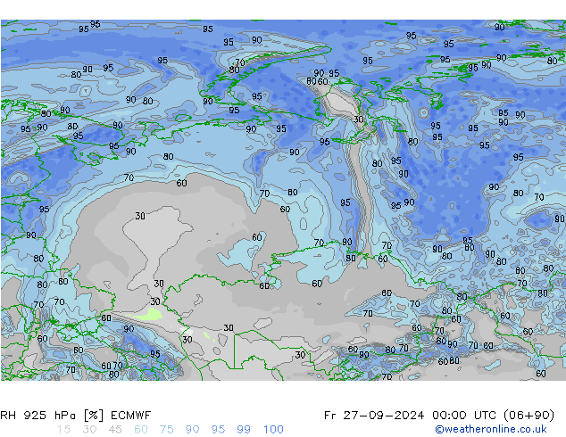 RH 925 гПа ECMWF пт 27.09.2024 00 UTC