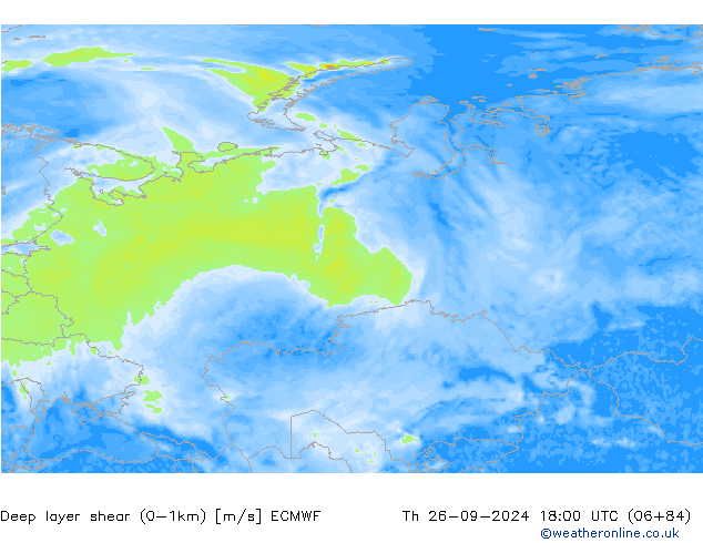 Deep layer shear (0-1km) ECMWF Čt 26.09.2024 18 UTC