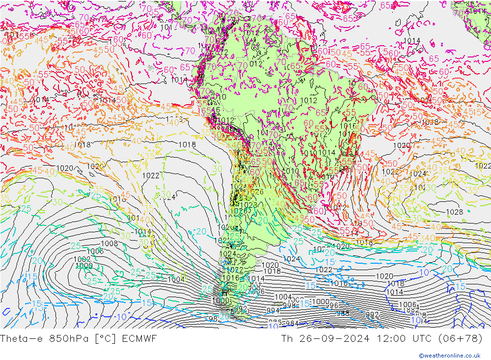 Theta-e 850hPa ECMWF Čt 26.09.2024 12 UTC