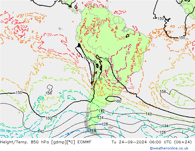 Hoogte/Temp. 850 hPa ECMWF di 24.09.2024 06 UTC