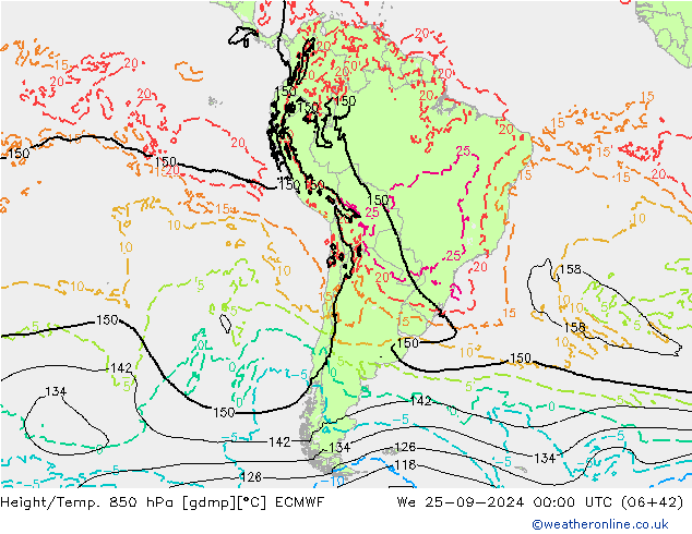 Z500/Rain (+SLP)/Z850 ECMWF mer 25.09.2024 00 UTC