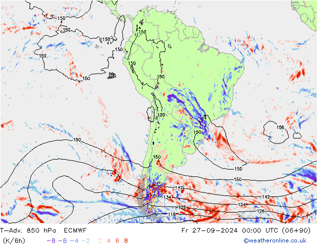 T-Adv. 850 hPa ECMWF Fr 27.09.2024 00 UTC