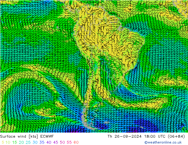 Viento 10 m ECMWF jue 26.09.2024 18 UTC