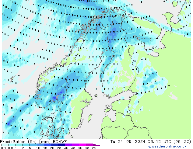 Z500/Yağmur (+YB)/Z850 ECMWF Sa 24.09.2024 12 UTC