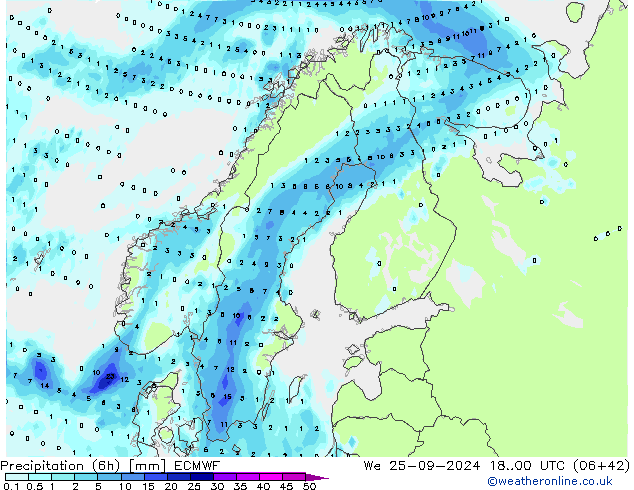 Z500/Yağmur (+YB)/Z850 ECMWF Çar 25.09.2024 00 UTC