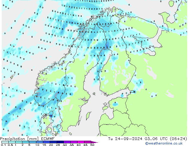 Srážky ECMWF Út 24.09.2024 06 UTC