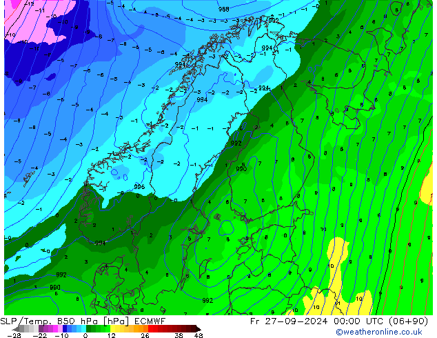 SLP/Temp. 850 hPa ECMWF Fr 27.09.2024 00 UTC