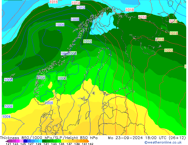 Thck 850-1000 hPa ECMWF Mo 23.09.2024 18 UTC