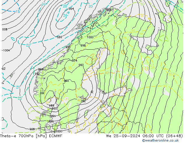 Theta-e 700hPa ECMWF wo 25.09.2024 06 UTC