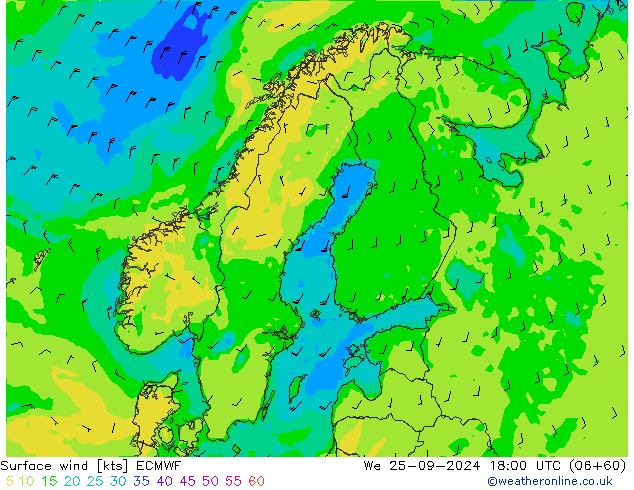 Rüzgar 10 m ECMWF Çar 25.09.2024 18 UTC